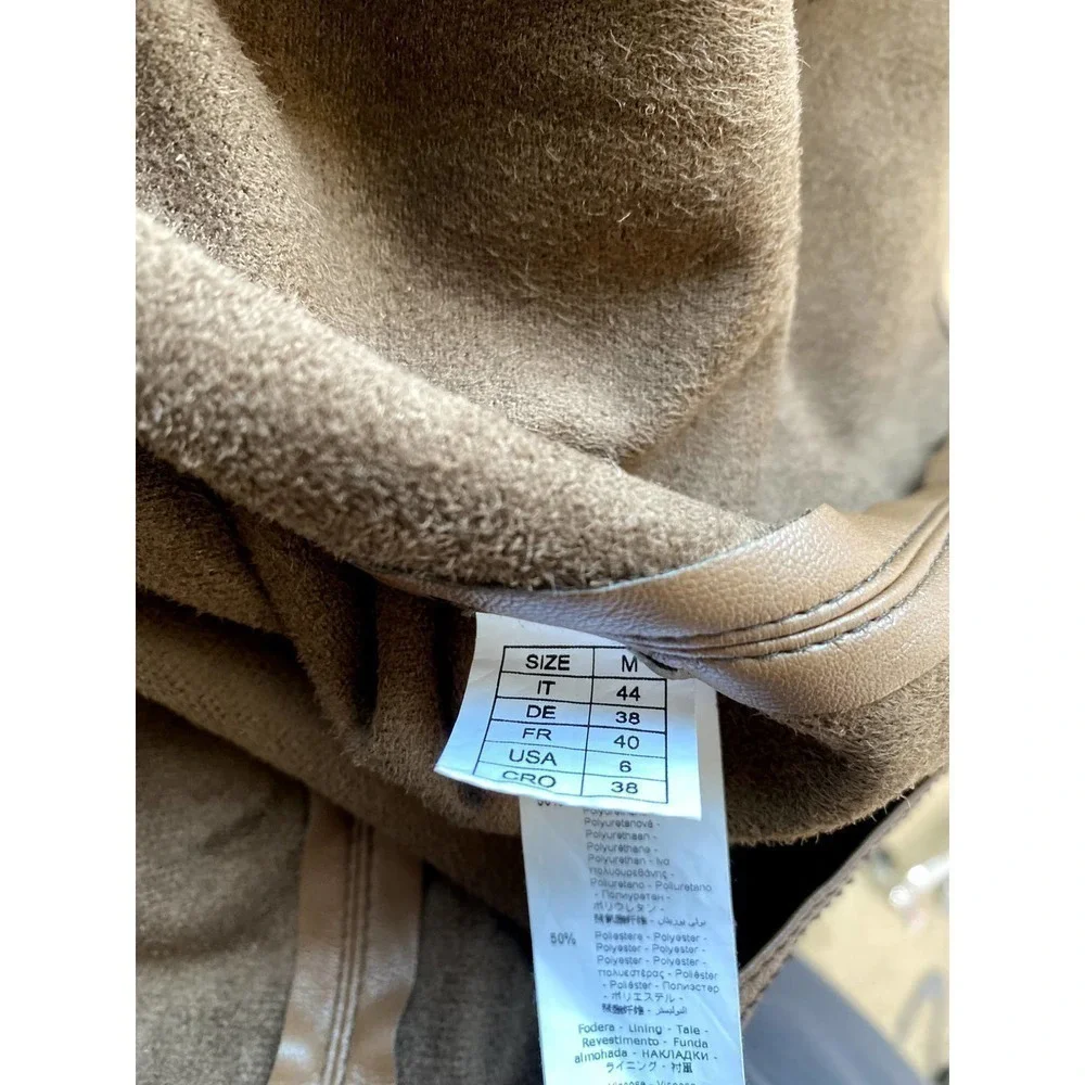 SFIZIO Faux Leather Patchwork Shacket  Brown and White Women's Size M - Picture 10 of 11